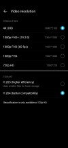 Settings in the video mode and the additional modes - Honor View 20 review