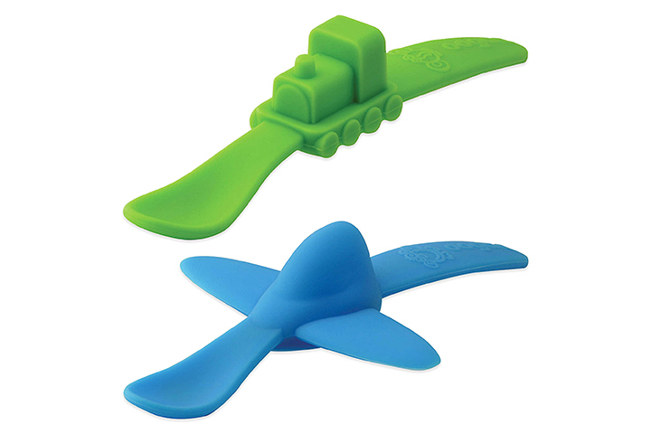 Oogaa Planes & Trains Silicone Spoons Baby Utensils